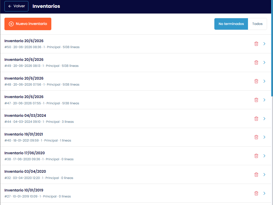 FuturoOR - Lista de inventarios realizados
